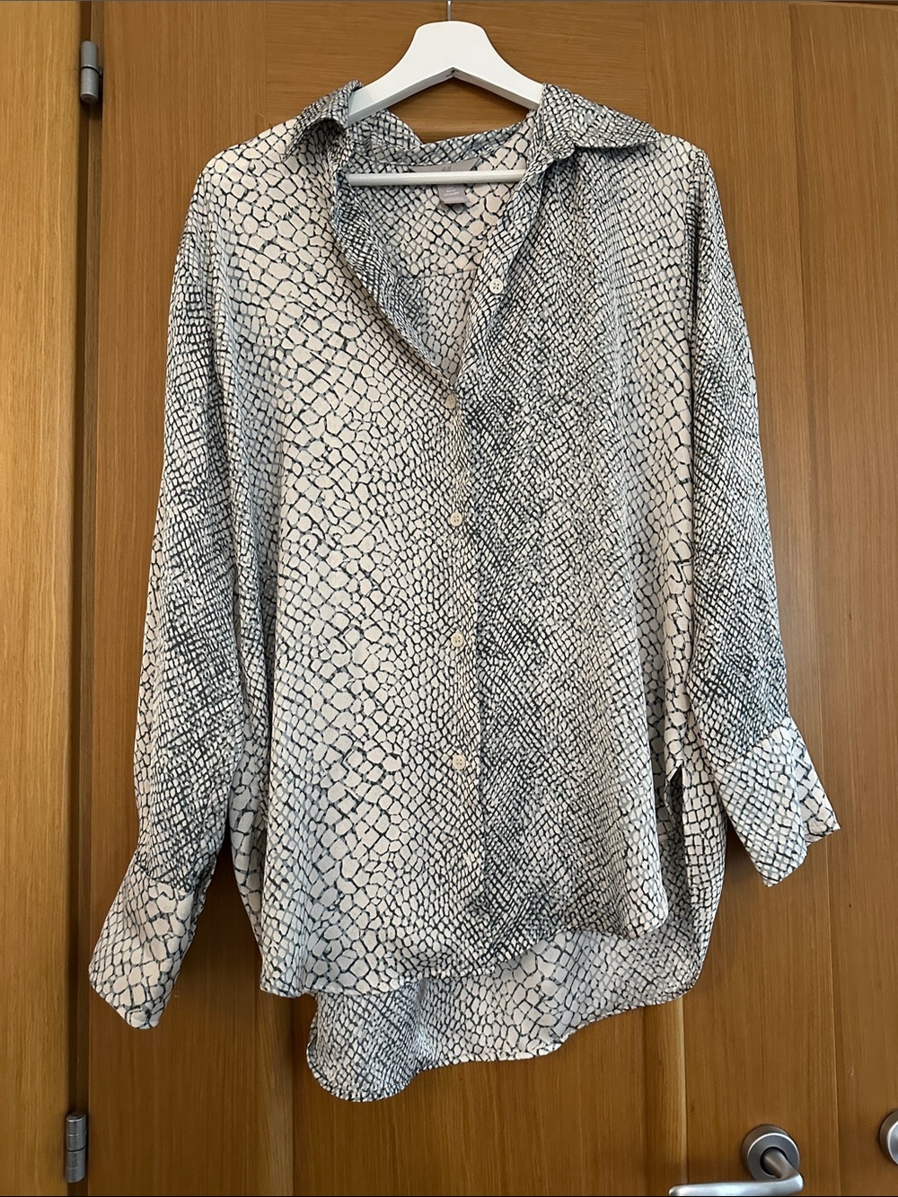 H&M Black and Cream Snake-Print Button Down Shirt